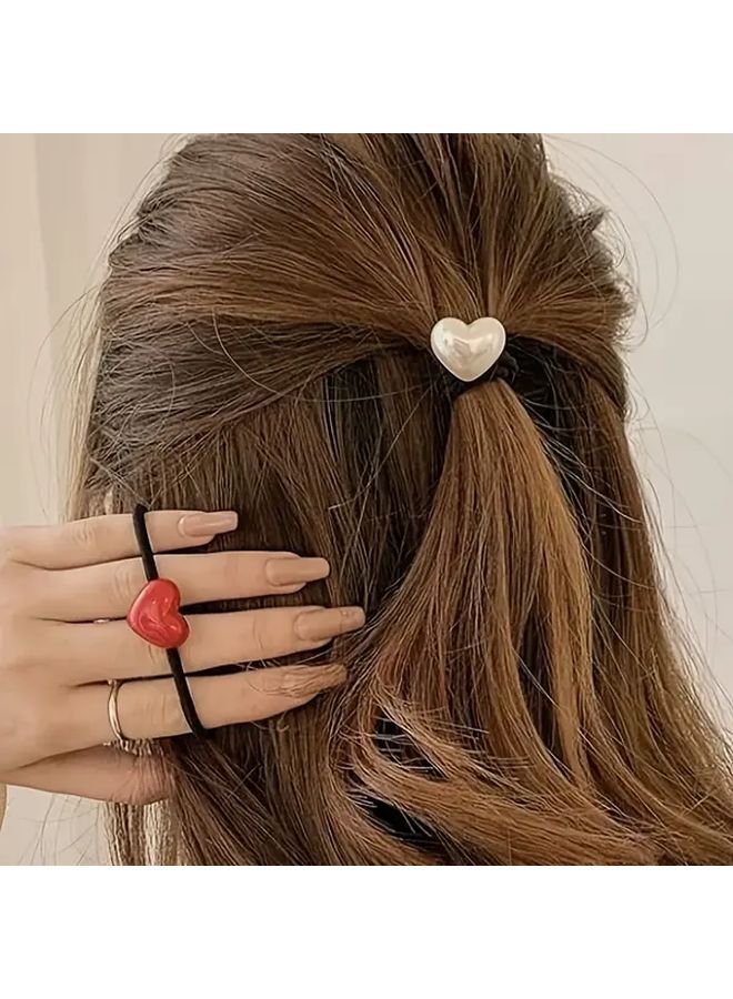 4 قطع أربطة شعر على شكل قلب مرنة عالية لربط ذيل الحصان للنساء للارتداء اليومي - Image 2